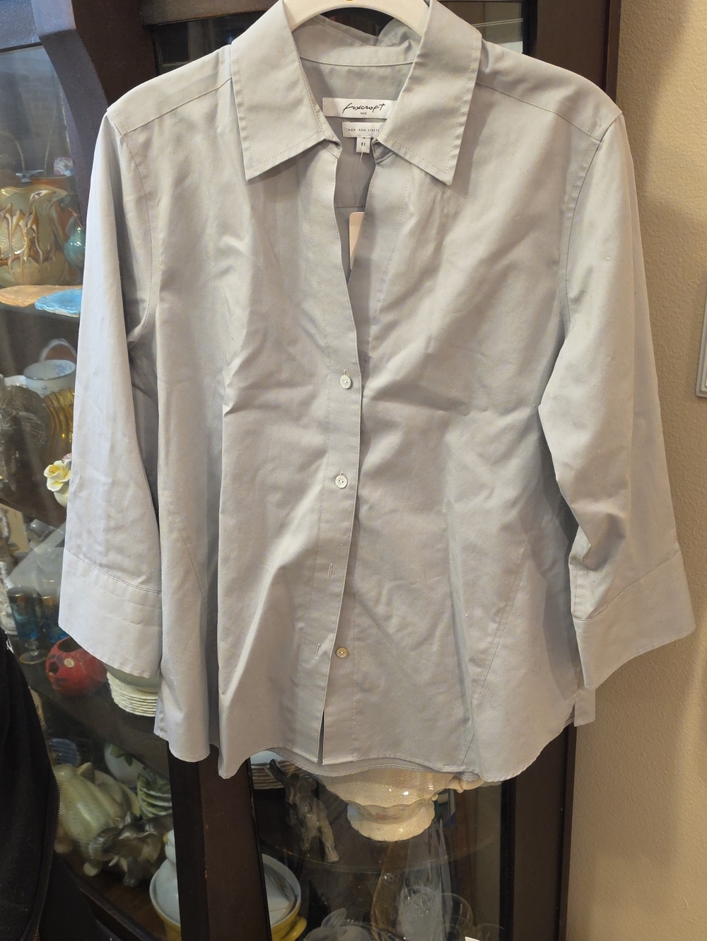 Foxcroft Light Gray Button-Up Dress Shirt